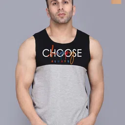SLOWLORIS Pack Of 2 Printed Combed Cotton Vests VSL26 CMB(CHS BLACKGREY)(GYM BLACKRUST)-picture-30
