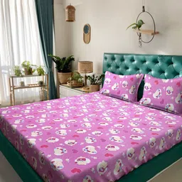 Myntra Elegant Homes Purple & White Printed Cotton 400 TC King Bedsheet Set 2.5 m x 2.25 m-image-79