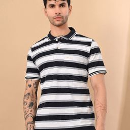 STARFOX Men Striped Polo Collar Cotton T-shirt-image-88