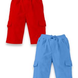 Kiddopanti Pack Of 2 Solid CargoShorts - Red & Blue-image-49