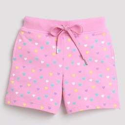 Tiny Girl All Over Hearts Printed Shorts With Ribbed Waist - Pink-image-98
