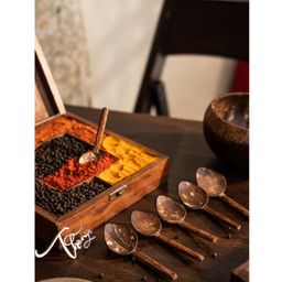 Thenga Coconut Shell Masala Spoon Set of 6 for Small Containers Handmade & Eco-Friendly - Brown-14