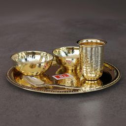 Indian Bartan Hammered Brass Plate Set-10