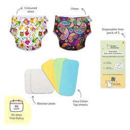 Superbottoms Cloth Diapers For Babies Trial Pack With 2 Freesize UNO New Version Reusable - Multicolour-19