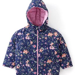 Babyhug Woven Full Sleeves Reversible Hooded Jacket Floral Print - Pink & Navy Blue-image-26