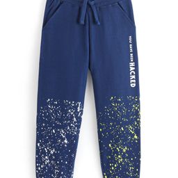 Honeyhap Premium Terry 100% Cotton With Bio Finish Full Length Lounge Pant With Text Print - Navy Peony-image-53
