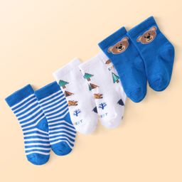 cute walk by babyhug Cutewalk by Babyhug Cotton Lycra Anti-Bacterial Ankle Length Socks with Stripes & Teddy Bear Design Pack of 3 - Blue & White-picture-5