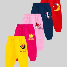 KUCHIPOO Pack Of 5 Fruits & Animals Printed Pajamas - Red Blue Pink Yellow & Magenta-image-66