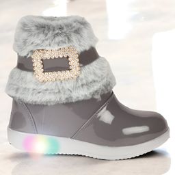 Lil Lollipop Glossy Finished Fur Textured LED Boots - Grey-image-14