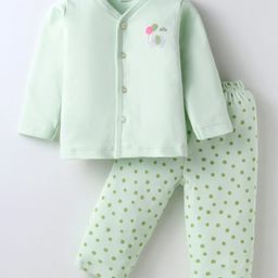 Tango Interlock Knit Full Sleeves Elephant & Polka Dots Printed Night Suit - Light Green-16
