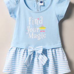 Teddy Sinker Knit Half Sleeves Frock With Text Print & Bow Applique - Light Blue-picture-23