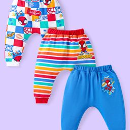 Babyhug Marvel Interlock Knit Full Length Diaper Leggings With Spider-Man Graphics Pack of 3 - Blue Red & White-picture-40