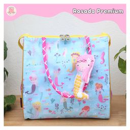 Rosada Mermaid Multipurpose Trendy Tote Hand Sling Bag | Waterproof Stylish Bag for Outing Activity Picnic Travel for Kids Boy Girl Mom and Baby with Toy HangingMedium (28x28 Cm)-image-80