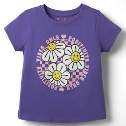 Kookie Kids Single Jersey Knit Half Sleeves T-Shirt with Floral Print - Purple-image-108