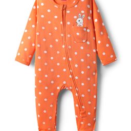 Babyhug Cotton Knit Full Sleeves Footed Sleepsuit With Polka Dot Print - Orange-image-99