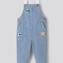 Bonfino Woven Sleeveless Dungaree with Patch Detail - Light Blue-image-60