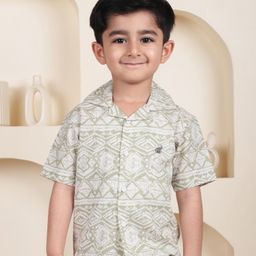 Polka Tots Cotton Half Sleeve Abstract Printed Shirt - Green-image-82
