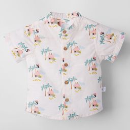 Greendeer 100% Softner Washed Cotton Woven Half Sleeves Houses Printed Shirt - White-image-48