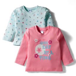 Tango Interlock Knit Full Sleeves T-Shirts with Floral Print Pack of 2 - Aqua Blue & Pink-picture-7