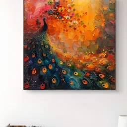 Myntra Elegant Homes Orange Colored & Green Peacock Printed Canvas Wall Art-image-75