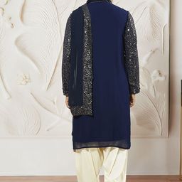 VASTRAMAY Men Ombre Embroidered Regular Sequinned Kurta with Patiala & With Dupatta image 5