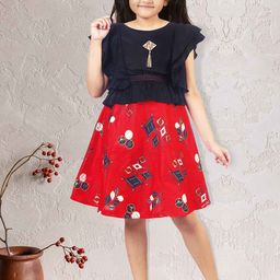 Kidotsav Floral Printed Short Sleeves Fit & Flare Cotton Dress-33