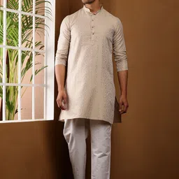 MULTI SHADES Geometric Woven Design Mandarin Collar Straight Kurta-image-74