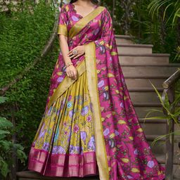 JULEE Motifs Printed Tusser Silk Ready to Wear Lehenga & Unstitched Blouse With Dupatta-picture-11