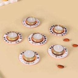 Nestasia Pink & Gold-Toned 6 Pieces Textured Tealight Candle Holder-15