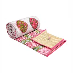Sangria White & Pink Ethnic Motifs Printed Pure Cotton 150 GSM Double Bed Dohar-image-49