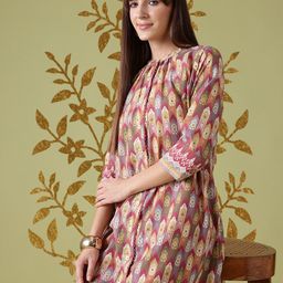 Anouk Printed Pleated Lace Inserts Kurta with Palazzos-picture-17