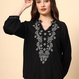 Gipsy Mandarin Collar Embroidered Ethnic Tunic-image-12