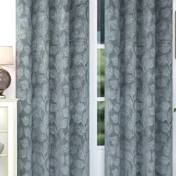 B' Decorlish Grey 2 Pieces Floral Room Darkening Velvet Window Curtain-9