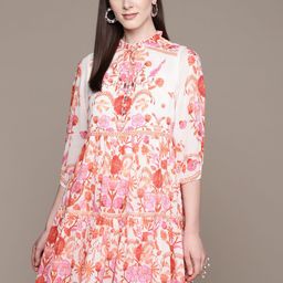 Label Ritu Kumar Floral Print Tie-Up Neck Puff Sleeve A-Line Mini Dress-image-21