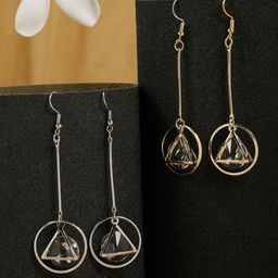 Stoln Set Of 2 Artificial Stones Studded Geometric Drop Earrings-1