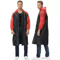 Allextreme Raincoat Free Size ‎Ethylene Vinyl Acetate (EVA) Transparent Black With Sleeves for Women, Men, MK013-05-10