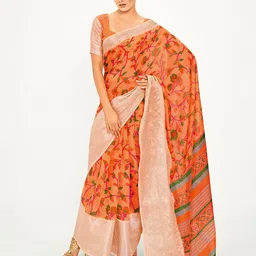 Anouk Rustic Floral Zari Chanderi Saree-image-12