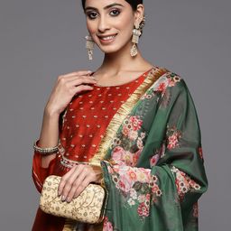 Varanga Women Maroon Yoke Design Kurta with Trousers & With Dupatta-picture-34