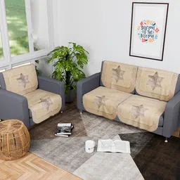 Aura Cream-Coloured 6 Pieces Star Printed 3 Seater Cotton Sofa Covers-image-48