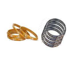 Somil Elegant Combo Glass Bangle Set | Handmade Traditional Chudi For Women | Perfect For Daily & Occasion Use, Combo of 2 Set, Yellow, Grey-image-48