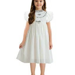 Alyaansh Couture Girls Embellished Puff Sleeves Pleated Detail Empire Dress-picture-38
