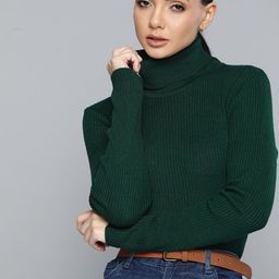 Chemistry Women Green Turtle Neck Ribbed Pullover-picture-41