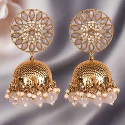 Jazz and Sizzle Gold Plated Artificial Stones Studded And Beaded Dome Shaped Jhumkas-33