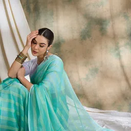 Sangria Striped Printed  Zari Patta Detail Saree-image-88