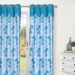Cortina Blue Single Leaf Print Door Curtain-34