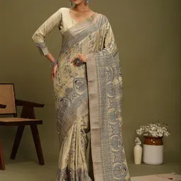 Anouk Floral Block Printed Zari Satin Saree-picture-38