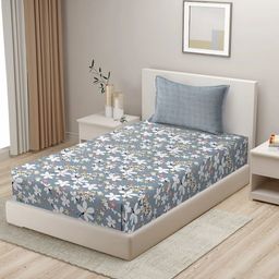 Myntra Elegant Homes Grey & Beige Floral 280 TC Single Bedsheet Set-2.28 m x 1.52 m-image-93