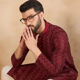 SWAGG INDIA Men Chevron Printed Festive Straight Kurta-picture-36