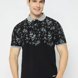 Duke Men Floral Printed Polo Collar Cotton Slim Fit T-shirt-image-84