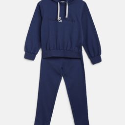 Tales & Stories Full Sleeves Text Embroidered Hooded Lounge Set - Navy Blue-image-54